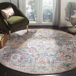 Bristol Gray/Blue 7 ft. x 7 ft. Round Floral Distressed Area Rug