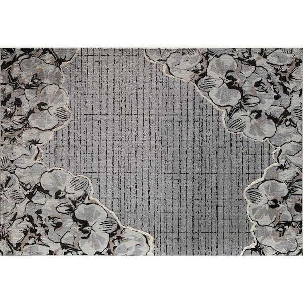 Unbranded Vera Gray Floral 2 ft. x 4 ft. Area Rug