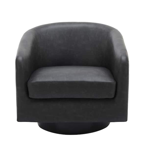 Contemporary Black Faux Leather Upholstered 360° Swivel Accent Arm Chair(Set of 1)