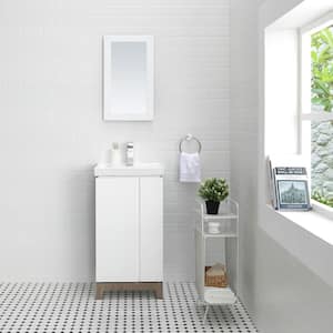 Glovertown 18 in. x 14 in. D Vanity in High Gloss White with Ceramic Vanity Top in White with White Sink and Mirror