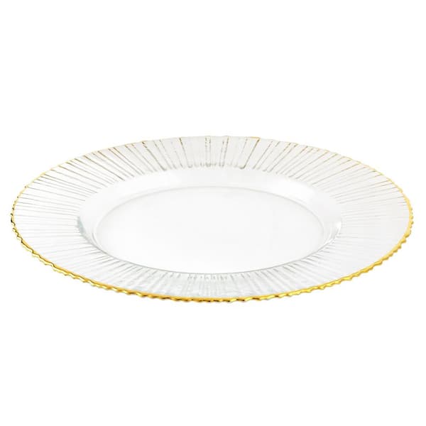 Elegance 13 in. Glass Ray Charger with Gold Rim (Set of 4)