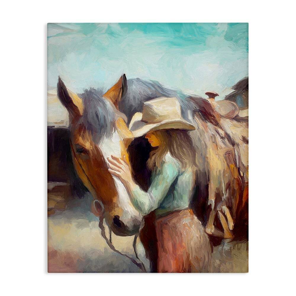 Cowgirl Petting Horse by Ramona Murdock Unframed Graphic Art Print People 20 in. x 16 in. price history on PriceWatchPro
