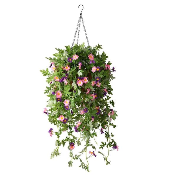 Unbranded 41 .3 in H. Purple Pink Fake Silk Chrysanthemum Flowers, Artificial Flowers in Hanging Basket