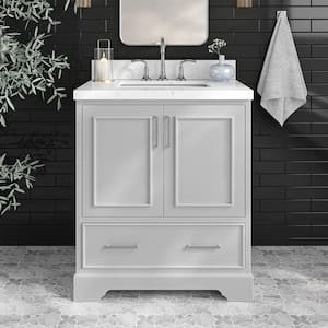 Stafford 30 in. W x 22 in. D x 36 in. H Single Sink Freestanding Bath Vanity in Grey with Carrara White Quartz Top