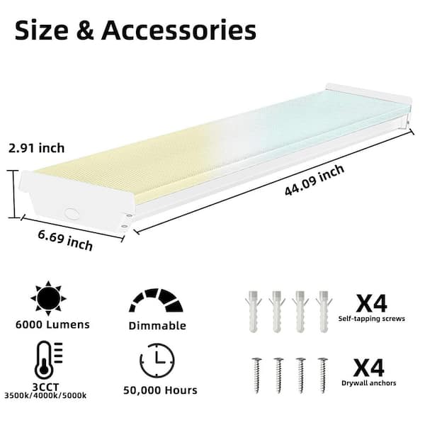 KOAOEIRS 4 ft. White 40-Watt 6000 Lumens 3500K/4000K/5000K