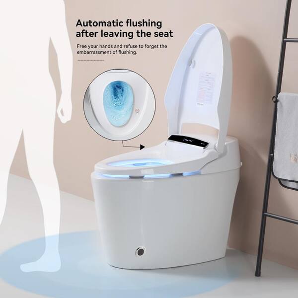 Smart Bidet Toilet with Remote Control and Deodorizing Almond Seat - 1.28 GPF, White