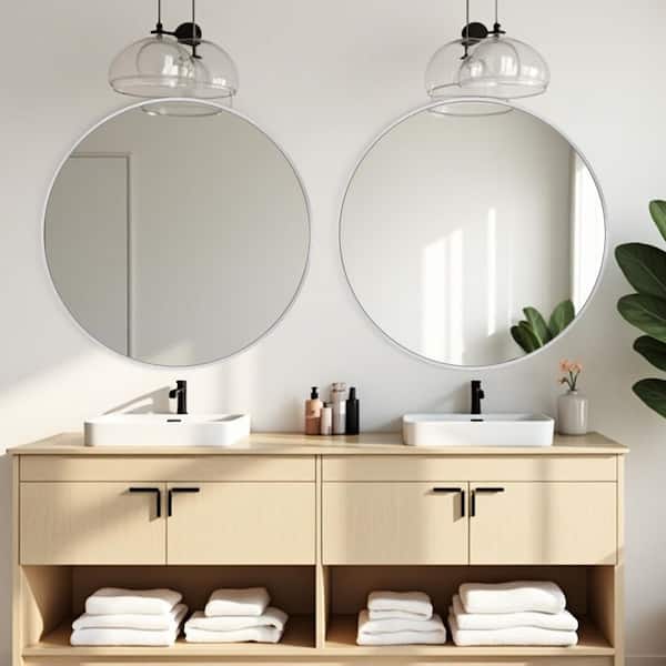 36 in. W x 36 in. H Silver Vanity Round Wall Mirror Aluminum Alloy Frame Bathroom Mirror