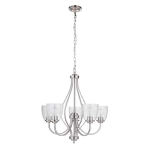Serene 5-Light Brushed Nickel Finish with Seeded Glass Transitional Chandelier for Kitchen/Dining/Foyer No Bulb Included