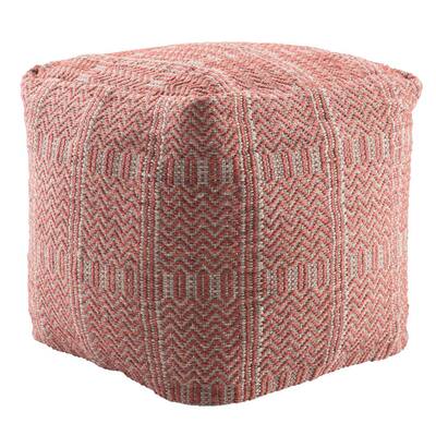 Ailith Indoor/ Outdoor Tribal Red/ Light Gray Cube Pouf
