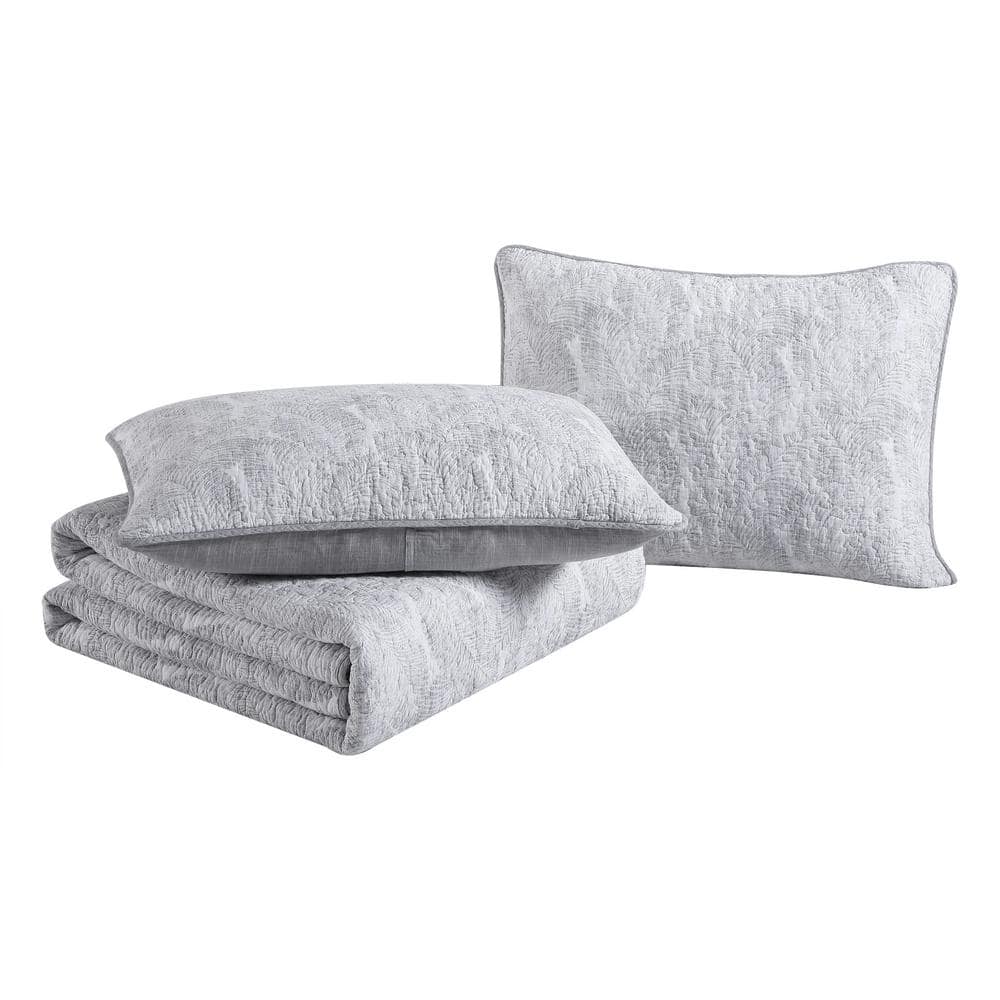 Gray Full Cotton Reversible Quilt Set with Shams