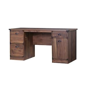 Brunei 61.4 in. Rectangular Dark Walnut Wood 3-Drawer Executive Desk with Cabinet