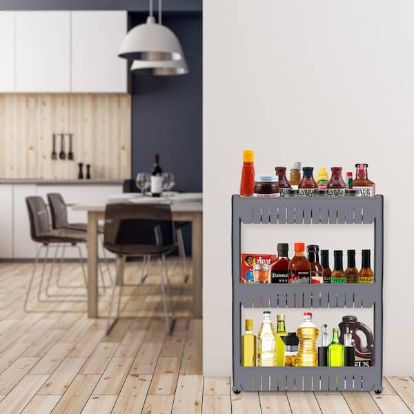 LEXI HOME Gray 3-Tier Slide Out Pantry Organizer Rolling Cart