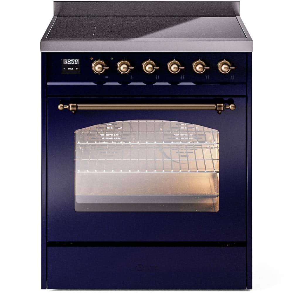 Nostalgie II 30 in. 4 Zone Freestanding Induction Range in Midnight Blue with Bronze -  ILVE, UPI304NMPMBB