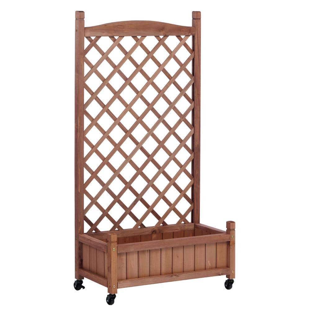 Rustic Solid Wood Raised Garden Bed with Trellis and Wheels