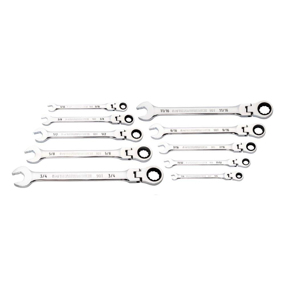 Gearwrench Sae 90 Tooth Flex Head Combination Ratcheting Wrench Tool Set 10 Piece 86758 The 