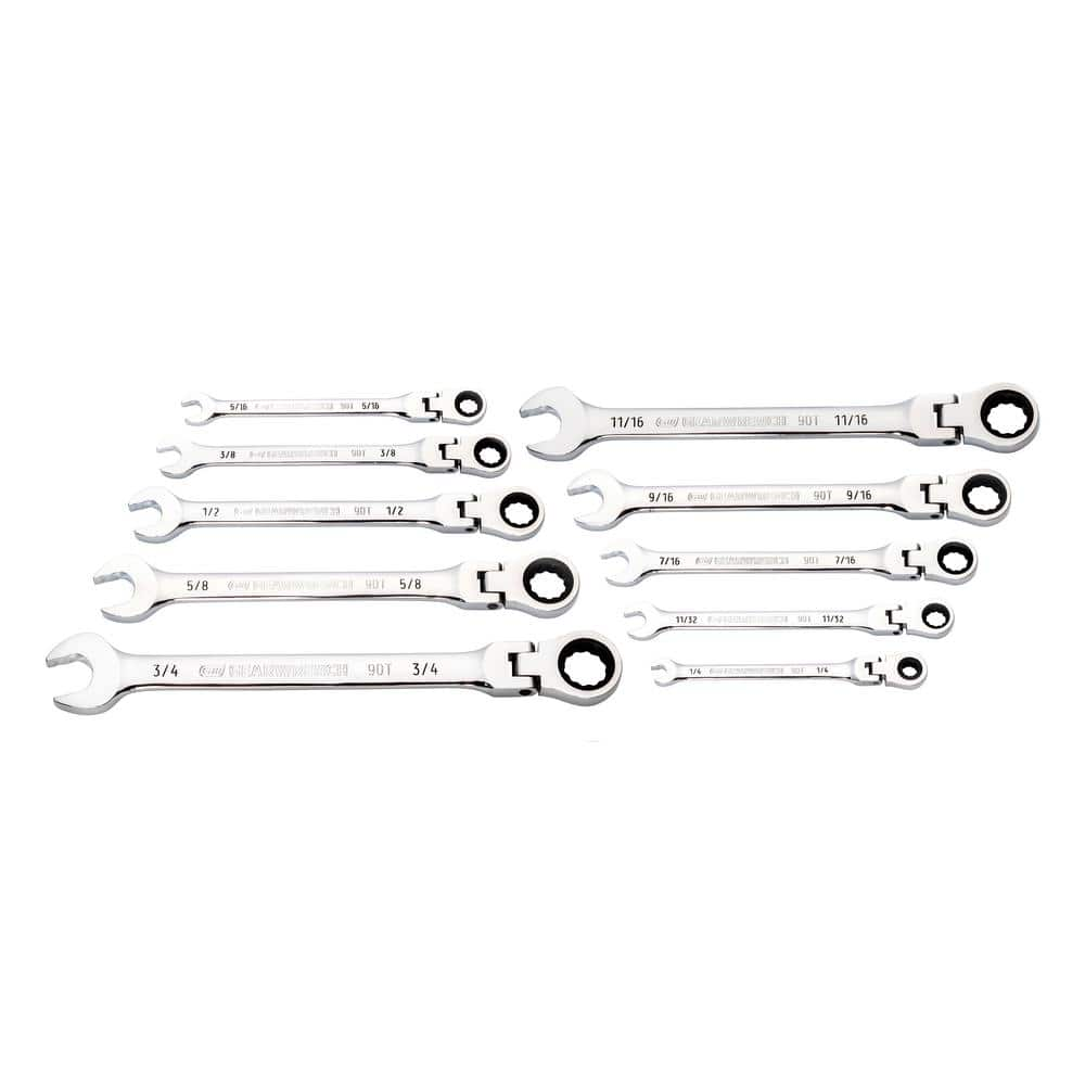 GEARWRENCH SAE 90-Tooth Flex Head Combination Ratcheting Wrench Tool ...