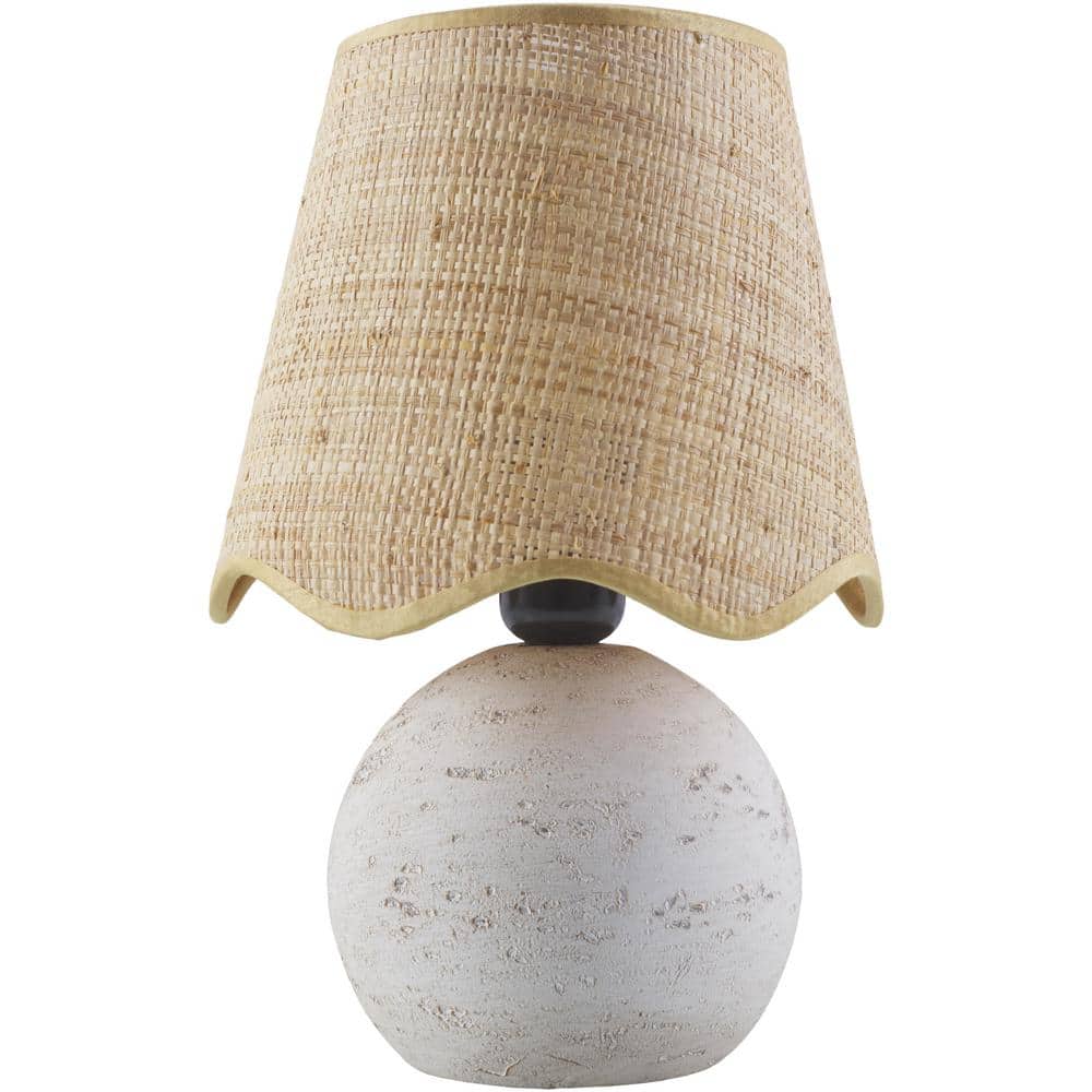 White Textured Resin Table Lamp with Yellow Linen Shade