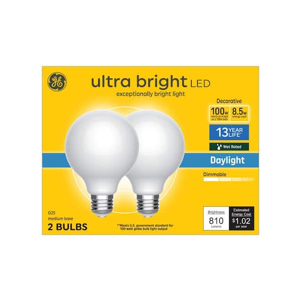 100.0-Watt Equivalent G25 LED Daylight Dimmable Bulb 2-Pack