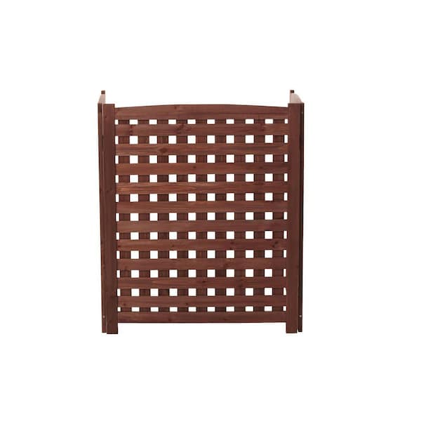 3-Panel Wood Privacy Fence Screen Brown Mesh Fabric for Air Conditioner Fence-Square Grid