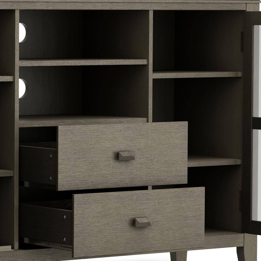 Farmhouse Grey Tall TV Media Stand with Tempered Glass Top