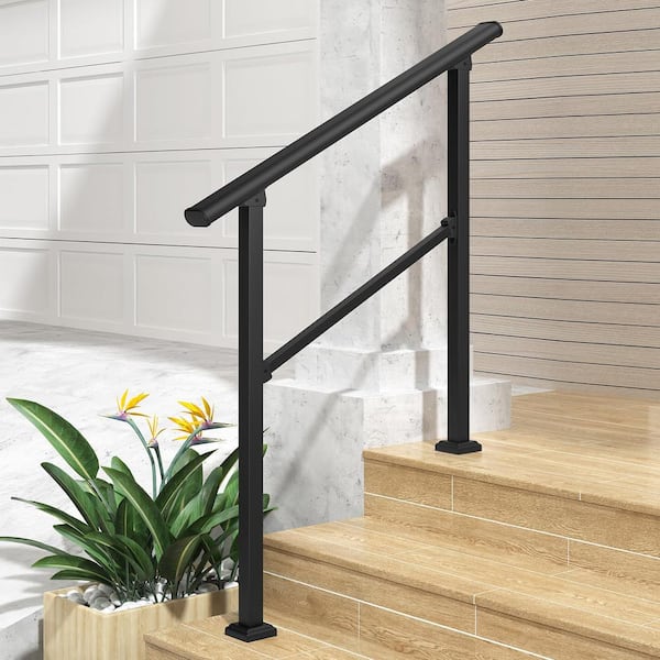 HOMEIBRO 36 in. H x 40.4 in. W Black Wrought Iron Stair Railing Kit Handrails for Outdoor Steps Fit 2 or 3 Steps (2-Pack)