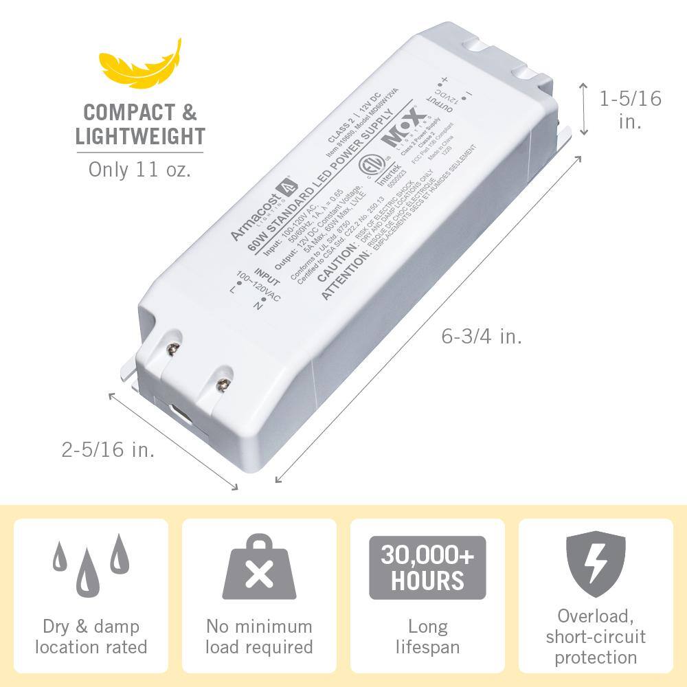 White 60-Watt 12-Volt LED Power Supply Transformer
