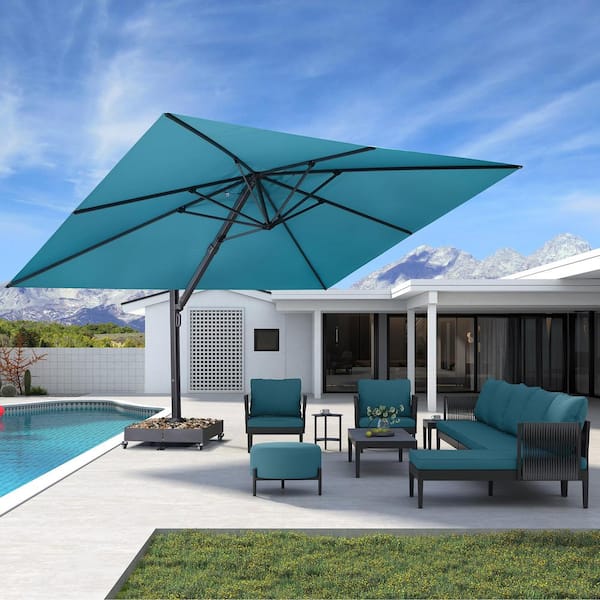 PURPLE LEAF 11 ft. x 15 ft. Patio Umbrella Aluminum Large Cantilever Umbrella for Garden Deck Backyard Pool in Turquoise Blue