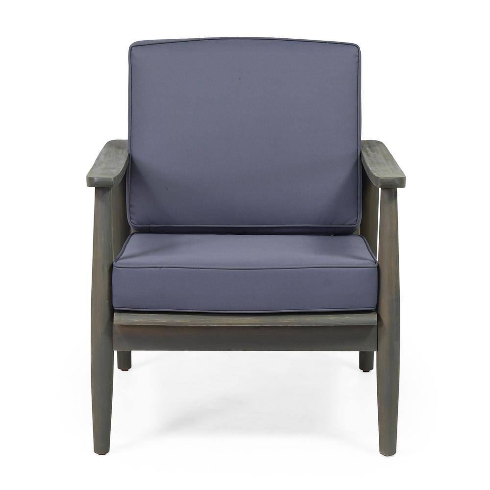 Gray Acacia Wood Outdoor Lounge Chairs with Dark Gray Cushions, Set of 2