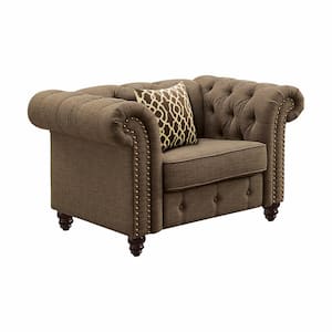 Amelia 30 in. Brown Linen Arm Chair