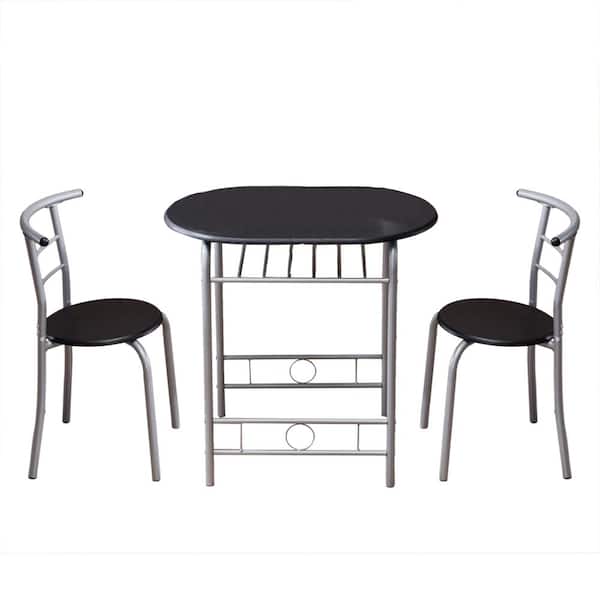 Karl home 3-Piece Oval PVC Wood Top Black Dining Table Set