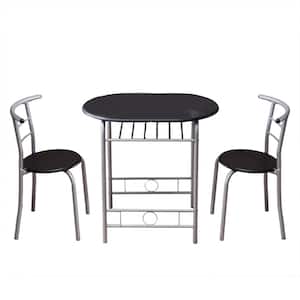 3-Piece Oval PVC Wood Top Black Dining Table Set