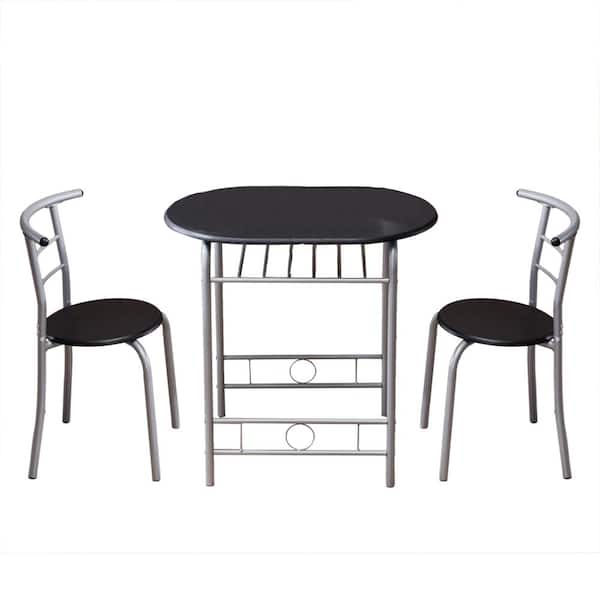 Winado 3-Piece Oval PVC Wood Top Black Dining Table Set 303868583143 ...
