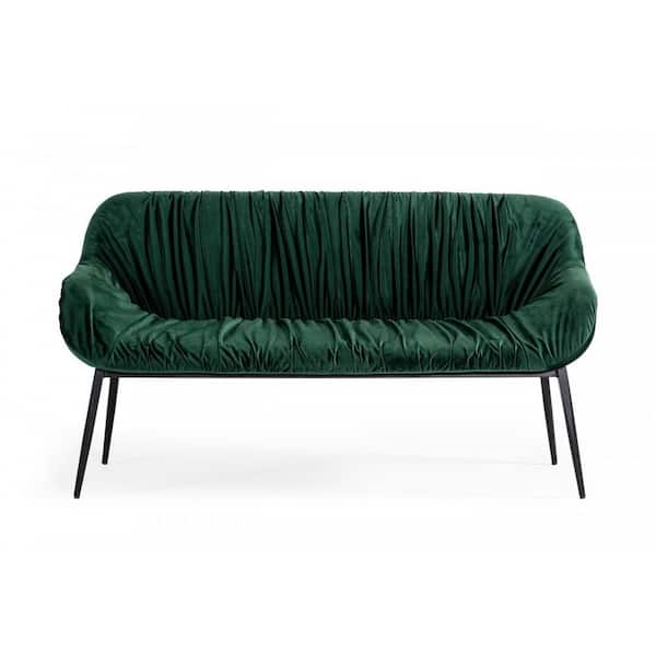 HomeRoots Amelia Green 55.51 in. Velvet Bedroom Bench Upholstered