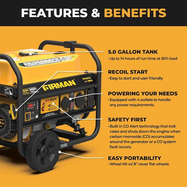 4,550-Watt/3,650-Watt Gas Recoil Start Portable Generator Powered RV Ready with CO Alert Technology