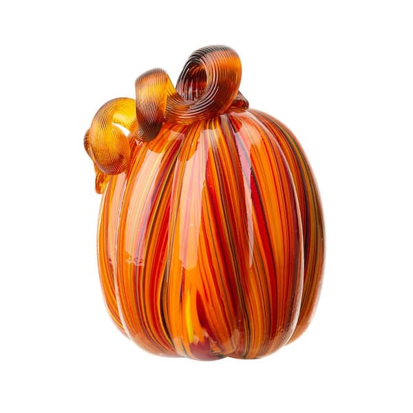Glitzhome 5.5 in. H Multi-Striped Glass Pumpkin