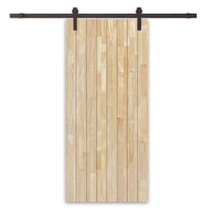 28 in. x 80 in. Natural Solid Wood Unfinished Interior Sliding Barn Door with Hardware Kit