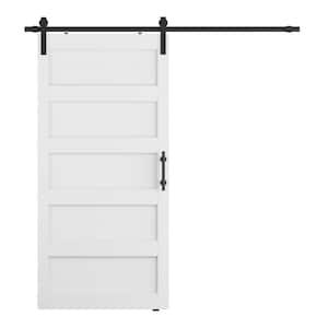 40 in. x 84 in. Classic 5-Plank White MDF Sliding Barn Door with Hardware Kit