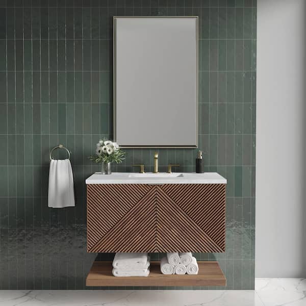 James Martin Vanities Marcello 36.0 in. W x 23.5 in. D x 37.2 in. H Bathroom Vanity in Chestnut with Arctic Fall Solid Surface Top