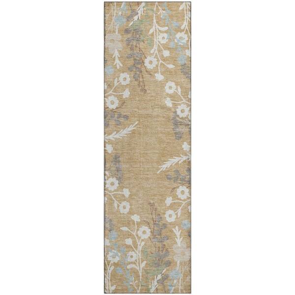 Mayfield Premium Machine Washable Abstract AMF2334 Gold 2 ft. x 7 ft. Runner Rug
