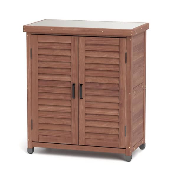 31.5 in. W x 17 in. D x 36 in. H Brown Wood Potting Bench Outdoor Storage Cabinet for Patio Balcony Deck