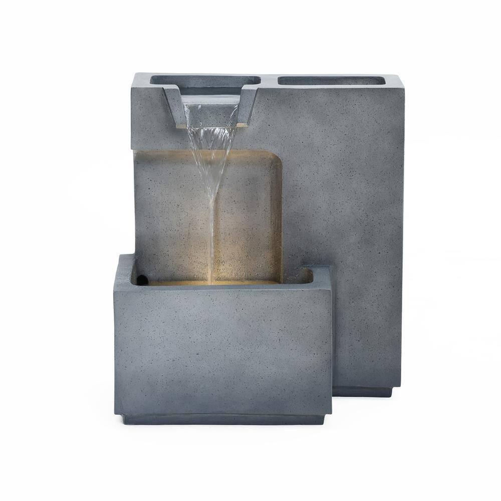 20 in. Cascading Gray with Speckled Black Resin Waterfall Fountain with Lights and Planter price history on PriceWatchPro