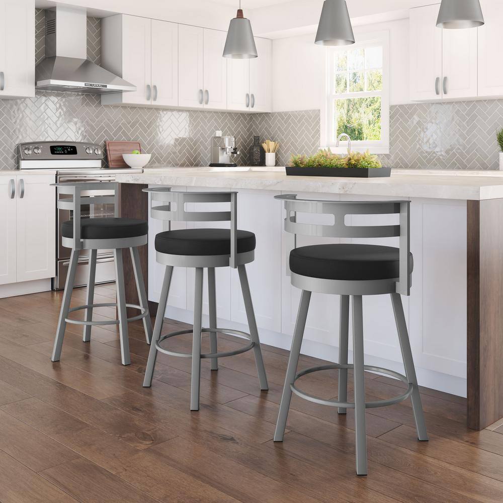 Black Faux Leather Swivel Counter Stool with Metal Frame