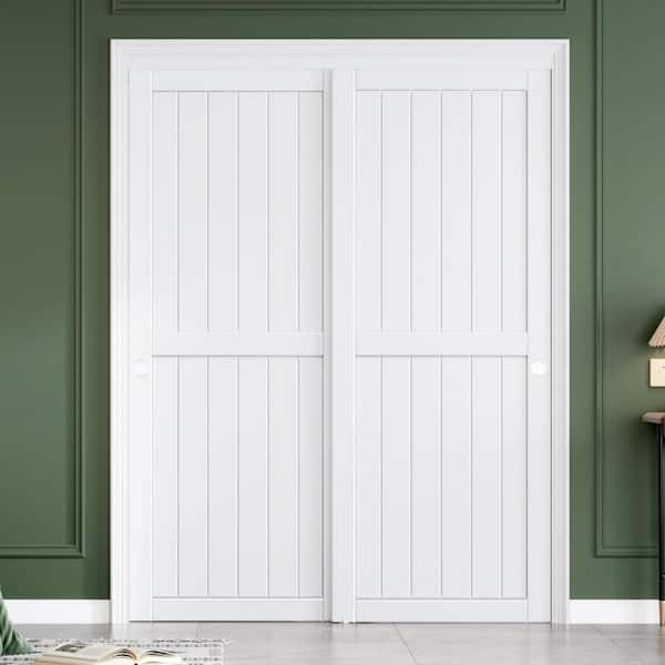 60 in. x 80 in. (Double 31 in. ) Solid Core Wood White Finished Composite Sliding Door with Hardware Kit