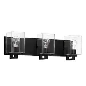 McClane 24.25 in. 3-Light Flat Black Finish Vanity Light with Clear Glass Shade