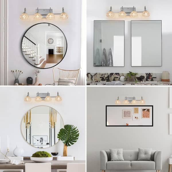 FEKZO 23 in. 4-Light Brushed Nickel Vanity Light with Clear