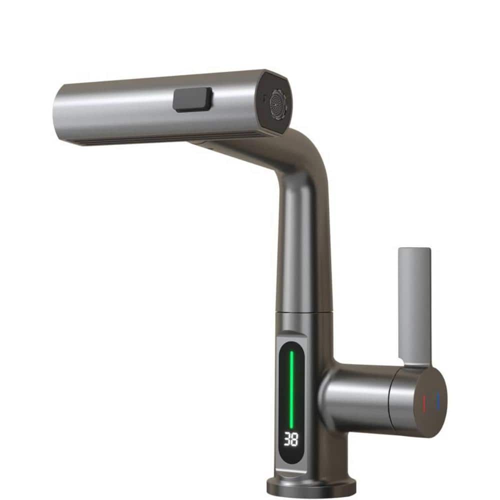Pull-Out Lift LED Temperature Digital Display Single Handle Single Hole Bat