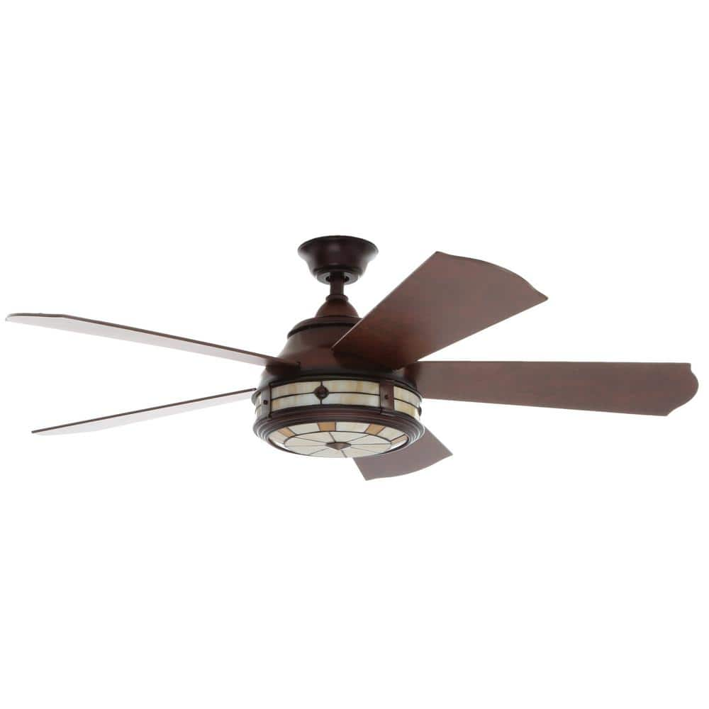 Hampton Bay Savona 52 in. LED Weathered Bronze Ceiling Fan with Light ...