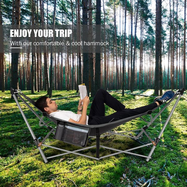 HONEY JOY 7.5 ft. Folding Portable Hammock Free Standing Hammock Bed with  Stand-Folds Carrying Bag Anti-Slip Buckle in Grey TOPB005623 - The Home  Depot