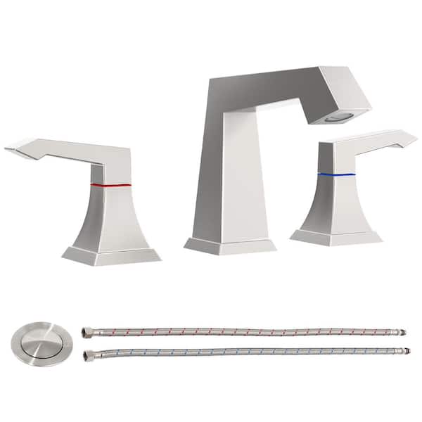 Flynama 8 in. Widespread Double Handle Bathroom Faucet with Pop up Drain in Brushed Nickel