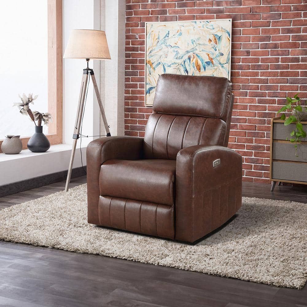 Brown Faux Leather Power Lift Recliner with Wood Frame